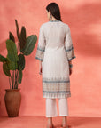 Floral Printed Straight Kurta Set with Mirror Embroidery