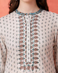 Floral Printed Straight Kurta Set with Mirror Embroidery
