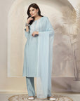 Solid A-Line Nylon Viscose Kurta Set with Palazzo & Chiffon Dupatta