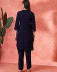 Solid Straight Viscose Rayon Kurta Set with Ethnic Embroidery