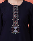 Solid Straight Viscose Rayon Kurta Set with Ethnic Embroidery
