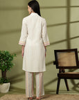 Solid Straight Rayon Slub Co-ord Set with Mirror Embroidery & Jacquard Detail