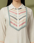 Solid Straight Rayon Slub Co-ord Set with Mirror Embroidery & Jacquard Detail