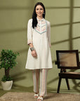 Solid Straight Rayon Slub Co-ord Set with Mirror Embroidery