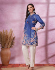 Paisley Printed A-Line Kurti with Embroidery