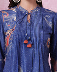 Paisley Printed A-Line Kurti with Embroidery