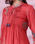 Paisley Printed A-Line Kurti with Embroidery