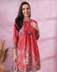 Paisley Printed A-Line Kurti with Embroidery