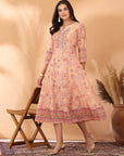 Floral Printed Poly Muslin Flared Dress with Sequin Work