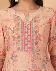 Floral Printed Poly Muslin Flared Dress with Sequin Work