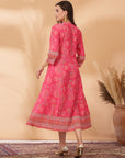 Floral Printed Poly Muslin Flared Dress with Sequin Work