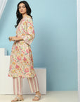 Floral Printed Straight Cotton Kurta with Tassel Detail & Printed Palazzo