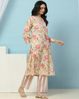 Floral Printed Straight Cotton Kurta with Tassel Detail & Printed Palazzo