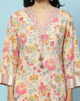Floral Printed Straight Cotton Kurta with Tassel Detail & Printed Palazzo
