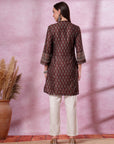 Ajrak Printed A-Line Poly Muslin Kurti with Sewroskie Work