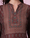 Ajrak Printed A-Line Poly Muslin Kurti with Sewroskie Work