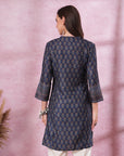 Ajrak Printed A-Line Poly Muslin Kurti with Sewroskie Work