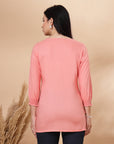 Rayon Tie-Up Neck Tunic with Embroidered Yoke & Smocked Sleeves