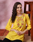 Solid A-Line Rayon Kurti with Embroidered Detail