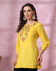 Solid A-Line Rayon Kurti with Embroidered Detail