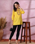 Solid A-Line Rayon Kurti with Embroidered Detail