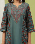 Floral Printed A-Line Cotton Kurta Set with Embroidery & Cotton Dupatta