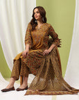 Floral Printed A-Line Cotton Kurta Set with Embroidery & Cotton Dupatta