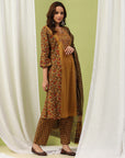 Floral Printed A-Line Cotton Kurta Set with Embroidery & Cotton Dupatta