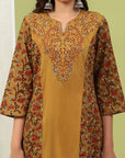 Floral Printed A-Line Cotton Kurta Set with Embroidery & Cotton Dupatta