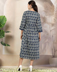 Ethnic Motif Printed Cotton Cambric Flared Midi Dress
