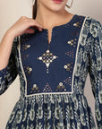 Ethnic Motif Printed Cotton Cambric Flared Midi Dress