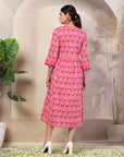 Ethnic Motif Printed Cotton Cambric Flared Midi Dress