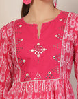 Ethnic Motif Printed Cotton Cambric Flared Midi Dress