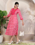 Ethnic Motif Printed Cotton Cambric Flared Midi Dress