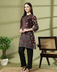 Placement Printed A-Line Poly Muslin Co-ord Set with Sewroskie Work