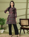 Placement Printed A-Line Poly Muslin Co-ord Set with Sewroskie Work