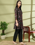 Placement Printed A-Line Poly Muslin Co-ord Set with Sewroskie Work