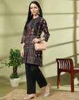 Placement Printed A-Line Poly Muslin Co-ord Set with Sewroskie Work