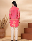 Floral Crepe Straight-Fit Tunic with Mandarin Collar & Elasticated Sleeves