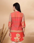 Patch Printed Straight Crepe Kurti with Mandarin Collar