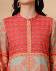 Patch Printed Straight Crepe Kurti with Mandarin Collar