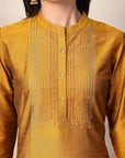 Solid Embroidered Straight Silk Kurta Set with Dupatta for Women