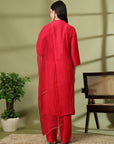 Solid Embroidered Straight Silk Kurta Set with Dupatta for Women