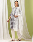 Solid Straight Kurta Set with Embroidery & Mirror Work Dupatta