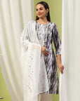 Solid Straight Kurta Set with Embroidery & Mirror Work Dupatta