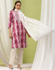 Solid Straight Kurta Set with Embroidery & Mirror Work Dupatta