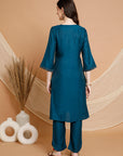 Solid Poly Viscose Kurta Set with Zari Embroidery