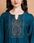 Solid Poly Viscose Kurta Set with Zari Embroidery