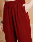 Solid Rayon Kurta Set with Ethnic Embroidery & Bell Sleeves