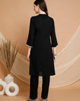 Solid Rayon Kurta Set with Ethnic Embroidery & Bell Sleeves